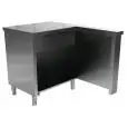 Elemento cassa ad "L" destro lato operatore con cassetto e serratura - Struttura in inox finitura scotch brite - Lunghezza cm 120 - Profondità cm 80 - Altezza cm 90