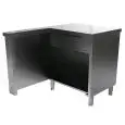 Elemento cassa ad "L" sinistro lato operatore con cassetto e serratura - Struttura in inox finitura scotch brite - Lunghezza cm 120 - Profondità cm 80 - Altezza cm 90