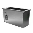 Elemento freddo con vasca - Centrale ad isola con vano inferiore cieco - Fianchi terminali e zoccolatura perimetrale - Struttura in inox finitura scotch brite