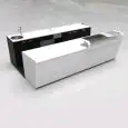 BANCO BAR E RETROBANCO - MOD. START UP L3500/SX H951 BC - CON VASCA REFRIGERATA PER L'ESPOSIZIONE DI FOOD & BEVERAGE A SINISTRA - BANCALINA IN VETRO TRASPARENTE DI PROTEZIONE PER VASCA REFRIGERATA - N. 4 CELLE CON REFRIGERAZIONE VENTILATA - ALIMENTAZIONE 