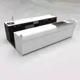 BANCO BAR E RETROBANCO - MOD. START UP L3500/SX H1150 - CON VASCA REFRIGERATA PER L'ESPOSIZIONE DI FOOD & BEVERAGE A SINISTRA - N. 1 BANCALINA IN VETRO TRASPARENTE DI PROTEZIONE PER VASCA REFRIGERATA - N. 1 BANCALINA IN VETRO NERA - N. 4 CELLE CON REFRIGE