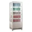 ESPOSITORE VETRINA REFRIGERATA VERTICALE BIANCO PER BIBITE - DOPPIA PORTA CON VETRI CURVI - Mod. AK98EB2 - Ventilato - Temperatura 0/+12°C - Potenza W 180 - Capacità lt. 98 - Alimentazione monofase - Dimensioni cm L 42,8 x P 43 x 111h - Norma CE