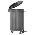 PORTARIFIUTI CARRELLATO IN ACCIAIO INOX - STRUTTURA A FORMA CILINDRICA IN ACCIAIO INOX AISI 304 - COPERCHIO STAMPATO - RUOTE PIROETTANTI - COMANDO A PEDALE