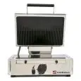 PIASTRA VETRO-GRILL - MOD. GV-6LA - SUPERFICIE INFERIORE LISCIA E SUPERIORE SCANALATA IN VETROCERAMICA - SUPERFICIE DELLA PIASTRA cm 36,8 x 24,8 - POTENZA W 3000 - ALIMENTAZIONE MONOFASE 230V/1/50Hz - DIMENSIONI cm L 46,5 x P 44 x H 24,5