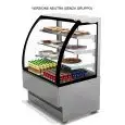VETRINA NEUTRA (NON REFRIGERATA) PER PASTICCERIA - MOD. EVO_VTIXNEU - IN ACCIAIO INOX - VETRO FRONTALE APRIBILE E PORTE SCORREVOLI POSTERIORI IN VETROCAMERA TEMPRATA - VETRI LATERALI IN VETROCAMERA - N. 3 MENSOLE IN VETRO CON ILLUMINAZIONE AL NEON - NORMA
