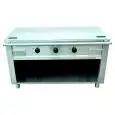 CUCINA TEPPANYAKI ELETTRICA 3 ZONE COTTURA  - MOD. VGP3120G - Costruita esclusivamente su misura - Vano a giorno - Piastra di cottura al cromo duro lucido - Canalina perimetrale - Potenza elettrica kW 16,2 (3x5,4 kW) - Alimentazione 400V trifase - Dimensi