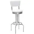 Sgabello - colore bianco - Struttura in metallo cromato, schienale e seduta girevole in ecopelle - Modello 245-B030-W-01