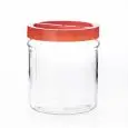 Contenitore Con Tappo A Vite Rosso in Vetro - Plastica - BORGONOVO Linea ORTES - Capacità 35 kg - Diametro 16,5 cm - Altezza 20 - Imballo confezione da n. 6 Unità