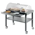 CARRELLO A DUE PIANI - MOD. 6854 - GAMBE IN LEGNO MASSELLO - N. 2 PIANI IN NOBILITATO - PORTAPIATTI ESTRAIBILE - CUPOLA APRIBILE SU DUE LATI - DIM. cm L 100 x P 56 x 110 H