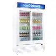 ESPOSITORE REFRIGERATO PER BIBITE - Mod. AK1001RS - Capacità lt. 850 - N. 2 porte a vetro scorrevoli - Ventilato - Temperatura +2/+10 °C - Potenza W 600 - Alimentazione monofase - Dimensioni cm L 122 x P 74,5 x 199h - Norma CE