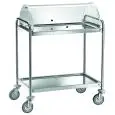 CARRELLO DI SERVIZIO DUE PIANI - MOD. CA139C - Per dolci e antipasti - Struttura tubolare Ø 25 mm in acciaio inox - Piani stampati in acciaio inox, insonorizzati con finitura satinata - Cupola in plexiglass