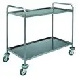 CARRELLO DI SERVIZIO DUE PIANI - MOD. CA1414 - Struttura tubolare tonda Ø 25 mm in acciaio inox - Piani stampati in forma di vassoio con bordi arrotondati e insonorizzati con finitura satinata - Dim. cm L 128 x P 70 x h 94