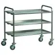 CARRELLO DI SERVIZIO INOX TRASPORTO PESANTE TRE PIANI - MOD. CA1394P - Struttura tubolare in acciaio inox 25x25 mm - Piani in acciaio inox piegati con omega di rinforzo - Dim. cm L 92 x P 67 x h 98