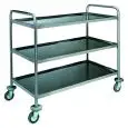 CARRELLO DI SERVIZIO TRE PIANI - MOD. CA1417 - Struttura tubolare tonda Ø 25 mm in acciaio inox - Piani stampati in forma di vassoio con bordi arrotondati e insonorizzati con finitura satinata - Dim. cm L 128 x P 70 x h 104