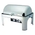 CHAFING DISH - MOD. CD6502 - STRUTTURA IN ACCIAIO INOX LUCIDO - COPERCHIO ROLL TOP 180° - BRUCIATORI AD ALCOOL - DIMENSIONI cm L 65 X P 47 X 45 h