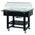 CARRELLO CALDO BAGNOMARIA - MOD. CL2777 - Struttura in legno multistrato di betulla - Temperatura +30°/+90°C - Cupola in plexiglass - Capacità n° 3 GN 1/1 H 15 cm - Alimentazione 230V/1/50Hz - Dim. cm L 111 x P 112 x h 125