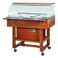 CARRELLO REFRIGERATO - MOD. CLR2787 - Struttura in legno multistrato di betulla - Refrigerazione statica - Temperatura +2°/+10°C (con coperchi posizionati) - Cupola in plexiglass - Capacità n° 3 GN 1/1 h15 cm - Alimentazione 230V/1/50Hz - Dim. cm L 111 x 