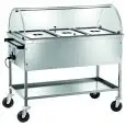 CARRELLO TERMICO BAGNOMARIA CON CUPOLA SEMICIRCOLARE - MOD. CT1760C - Struttura in acciaio inox - Vasca a doppia parete con rubinetto - Termostato regolabile +30°/+90° C - Alimentazione 230V/1/50-60Hz - Dim. cm L 117 x P 67 x h 114