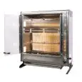 GIRARROSTO VERTICALE A GAS - MOD ELBA12/PG 4 ASTE - CAPACITA' N 12 POLLI - N 4 aste in tubolare inox mm 12 x 12 mm Lunghezza cm 54,3 - Bruciatore con valvola di sicurezza, piezo - Allaccio 230 V MONOFASE - Potenza 116 W - Potenza termica 8 Kw - Dimensioni