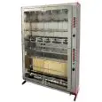 GIRARROSTO VERTICALE A GAS - MOD. ELBA32/PG - CAPACITA' N. 32 POLLI - N. 8 aste in tubolare inox mm 12 x 12 mm Lunghezza cm 76 - Regolatore di energia - Bruciatore con valvola di sicurezza, piezo e mattoni refrattari - Allacci: 230 V MONOFASE - Potenza 90