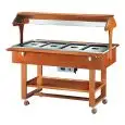 CARRELLO CALDO BAGNOMARIA - MOD. ELC2828 - Struttura in legno multistrato di betulla - Temperatura +30°/+90°C - Cupola in plexiglass - Capacità n° 4 GN 1/1 h15 cm - Alimentazione 230V/1/50Hz - Dim. cm L 148 x P 112 x h 141