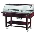 CARRELLO REFRIGERATO - MOD. ELR2826BT - Struttura in legno multistrato di betulla - Refrigerazione statica - Temperatura -5°/+5°C (con coperchi posizionati) - Cupola in plexiglass - Capacità N° 4 GN 1/1 h15 cm - Alimentazione 230V/1/50Hz - Dim. cm L 148 x