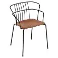 SEDIA FLINT - MOD. 535 A - STRUTTURA A 4 GAMBE IN TUBO DI ACCIAIO - SEDUTA IN POLIAMMIDE, LEGNO DI IROKO O CUOIO - SCHIENALE IN TONDINO DI ACCIAIO - PER USO ESTERNO - IMPILABILE - DIM. Cm L 55 x P 50 x H 74 - NORMA CE