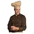 GIACCA CUOCO EXTRA LIGHT - MOD. 057017 - STILE DOPPIO PETTO - 65% POLIESTERE e 35% COTONE - BOTTONI ROTONDI BISCOTTO - TASCA SUL PETTO E SUL BRACCIO - COLORE CACAO CON BORDI BISCOTTO