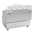 BANCO DI PRODUZIONE ED ESPOSIZIONE GELATO FRESCO - MOD. GX4 - MANTECATORE ELETTRONICO A 4 GRUPPI - CAPACITA' lt 4 x 2,5 - CONDENSATORE AD ARIA - ALIMENTAZIONE V 400/50Hz TRIFASE - POTENZA Kw 4,8 - DIM. Cm L 132 x P 60+12 x h 91 - NORMA CE