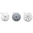 KIT DISCHI: N. 1 DISCO PER TAGLIO SPESSORE 2mm - N. 1 DISCO PER GRATTUGIARE - Spessore <1mm - N. 1 DISCO PER SFILACCIARE - spessore 10mm