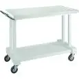 CARRELLO DI SERVIZIO IN LEGNO MASSELLO DUE PIANI BIANCO - MOD. LP1000B - Piani in nobilitato di betulla - Ruote piroettanti cromate - Dim. cm L 115 x P 55 x h 108
