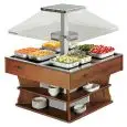 ISOLA BUFFET ESPOSITIVA CALDA - MOD. LAGO8HOT - STRUTTURA IN LEGNO - ALIMENTAZIONE TRIFASE V 400/3/50 Hz - Temp. °C +30/+90 - POTENZA TOTALE W 3600 - DIMENSIONE cm L 140 x P 140 x h 171 - PESO Kg 112
