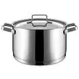 CASSERUOLA ALTA CON COPERCHIO IN ACCIAIO INOX - FONDO COMPATTO - COMPATIBILE CON CUCINA AD INDUZIONE