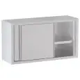 Pensile inox - n.2 ante scorrevoli - ripiano inox liscio - ripiano intermedio liscio