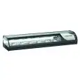 ESPOSITORE VETRINA REFRIGERATA DA TAVOLO PER SUSHI - Mod. RS60 - Temperatura 0°/+5°C - Capacità 6 X GN1/3 - Alimentazione MONOFASE V230/1 - Potenza W 137 - Dimensioni mm. L 1447 x P 357 x h 240 - Peso Kg. 34