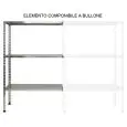 Scaffale inox a bullone - Elemento componibile (da comporre con elemento base) - Altezza cm 150 - 3 ripiani forati spessore cm 2,5 inox 8/10 - completi di bulloni e piedini plastica - bordi antitaglio - finitura lucida