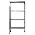 Scaffale inox a bullone - Elemento base - Altezza cm 180 - 4 ripiani forati spessore cm 2,5 inox 8/10 - completi di bulloni e piedini plastica - bordi antitaglio - finitura lucida - predisposto per fissaggio a muro