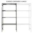 Scaffale inox a gancio - Elemento componibile (da comporre con elemento base) - Altezza cm 200 - 4 ripiani forati spessore cm 2,5 inox 8/10 - completi di traverso di rinforzo e piedini plastica - bordi antitaglio - finitura lucida