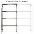 Scaffale inox a gancio - Elemento componibile (da comporre con elemento base) - Altezza cm 200 - 4 ripiani lisci spessore cm 2,5 inox 8/10 - completi di traverso di rinforzo e piedini plastica - bordi antitaglio - finitura lucida