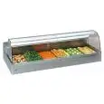 ESPOSITORE DA APPOGGIO VETRINA CALDA - SERIE SHOPPINGDRYGN - VASCHETTE GN - STRUTTURA IN ACCIAIO INOX - Temp. °C +30/+70 - TRIFASE - ILLUMINAZIONE - MOTORE INCORPORATO - VETRO CURVO - PORTE SCORREVOLI DI CHIUSURA
