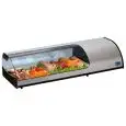 ESPOSITORE DA BANCO VETRINA REFRIGERATA - SERIE SUSHIPI - STRUTTURA IN ACCIAIO INOX - Temp. °C +1/+5 - MONOFASE - STATICA - VETRO CURVO APRIBILE - ILLUMINAZIONE - MOTORE INCORPORATO
