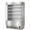 ESPOSITORE MURALE REFRIGERATO CON PORTE A BATTENTE - MOD. VULCANO VB 80 INOX - ADATTO PER CARNE CONFEZIONATA - A BASSO CONSUMO ENERGETICO - VENTILATO - TEMPERATURA MINIMA DI ESERCIZIO °C +0/+2 - SELF SERVICE - NON CANALIZZABILE - NORMA CE